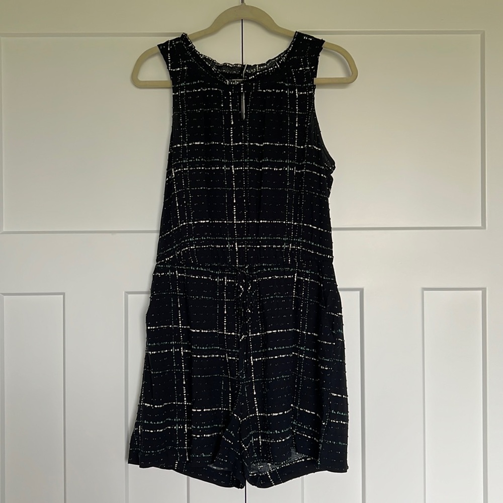 Patterned romper with high neckline